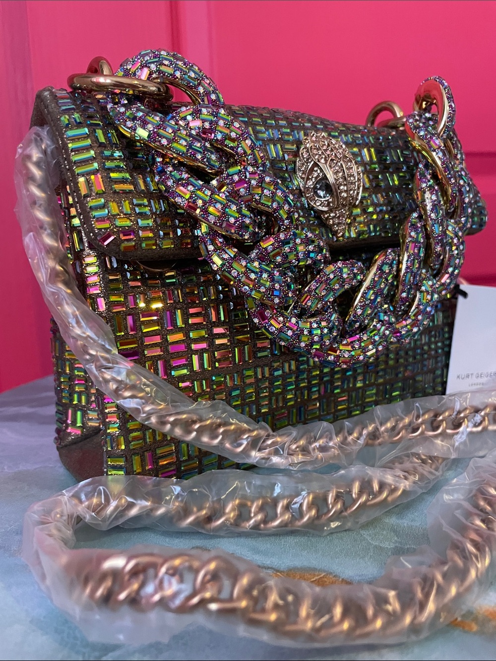 KURT GEIGER RAINBOW/GOLD Kensington w/chunky chain - NEW